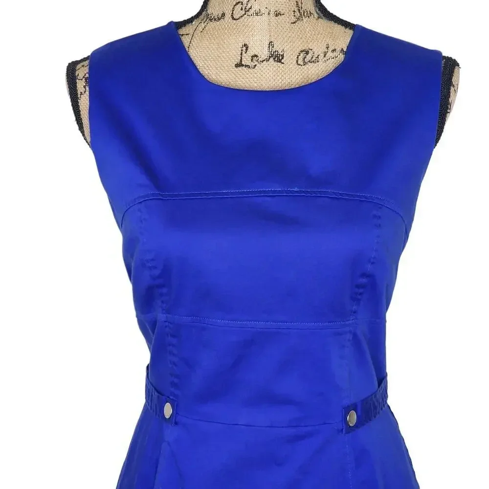 CALVIN Klein Womens Button Tab Cotton Canvas Pencil Dress Size 12 Royal Blue - Picture 10 of 13